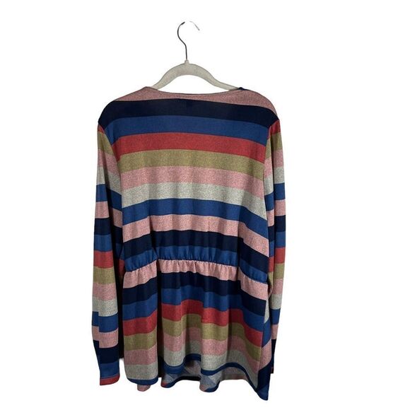Lane Bryant Multi Color Striped V-Neck Wrap Knit Top - Picture 5 of 7